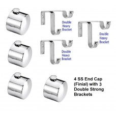 Ddrapes - 4 SS End CAP Finial With 3 Double Bracket for 2 Curtain Rod 
